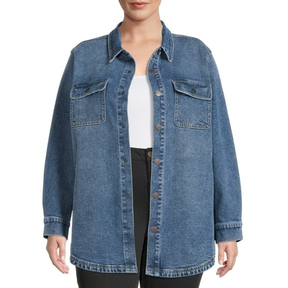 Terra & Sky Shacket Shirt Jean Jacket Women's 0X 14W Denim Blue Oversized